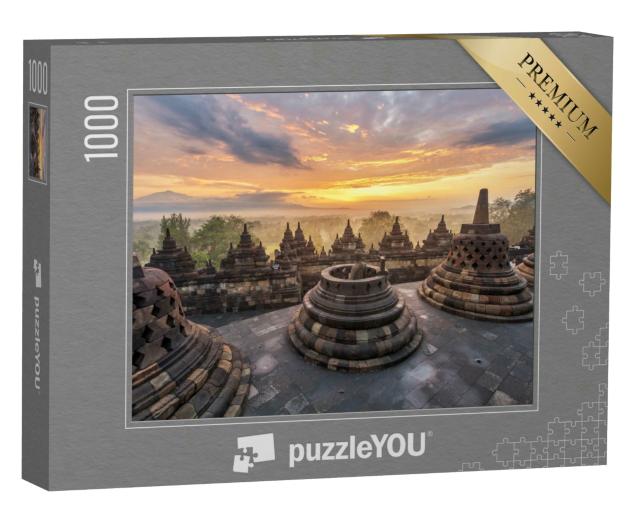 Puzzle 1000 Teile „Sonnenaufgang am Tempel Borobudur, Indonesien“