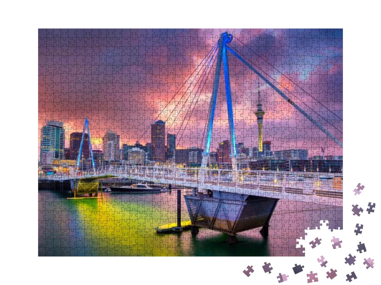 Puzzle 1000 Teile „Skyline von Auckland im Sonnenaufgang, Neuseeland“