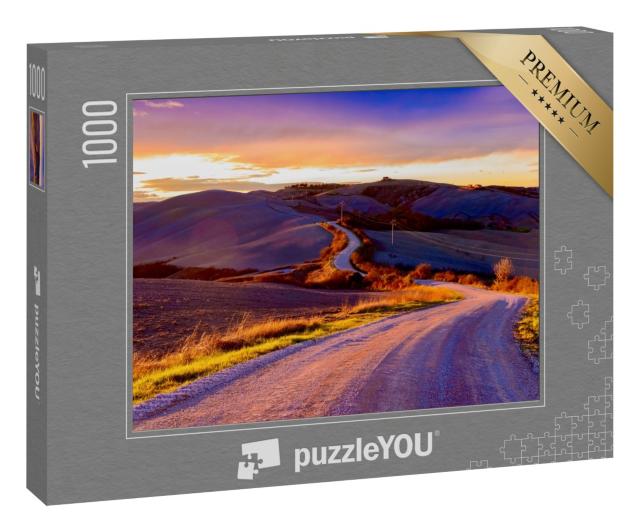 Puzzle 1000 Teile „Straße bei Sonnenuntergang auf dem Lande“
