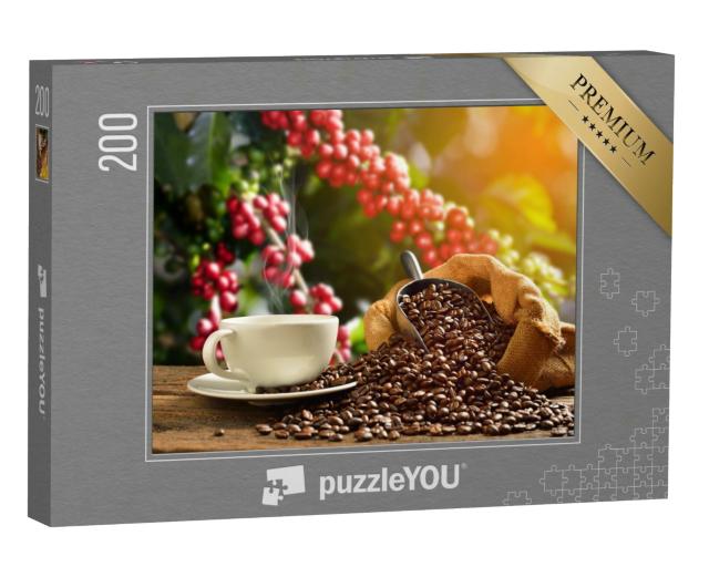 Puzzle 200 Teile „Dampfende Tasse Kaffee mit Kaffeebohnen“