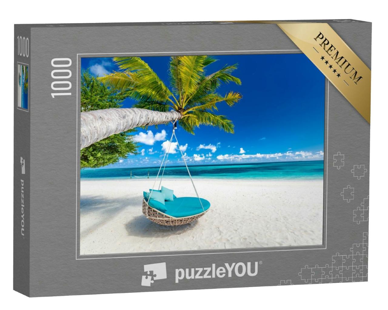 Puzzle 1000 Teile „Tropischer Strand: Sommerlandschaft mit Hängematte“