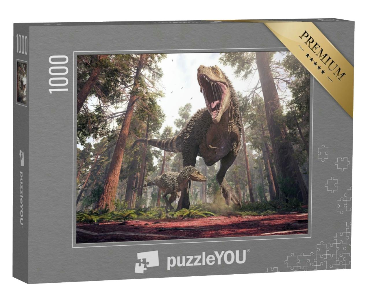 Puzzle 1000 Teile „3D-Rendering des Tyrannosaurus Rex und seines Jungtiers“