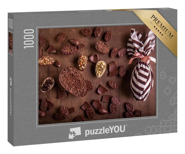 Puzzle 1000 Teile „Kleine gefüllte Schokoladen-Ostereier, Pralinen und ein verpacktes Osterei“