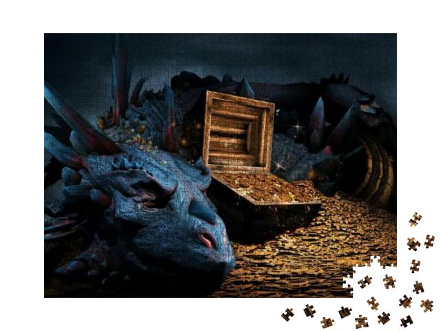 Puzzle 1000 Teile „Fantasy-Szene mit blauem Drachen“