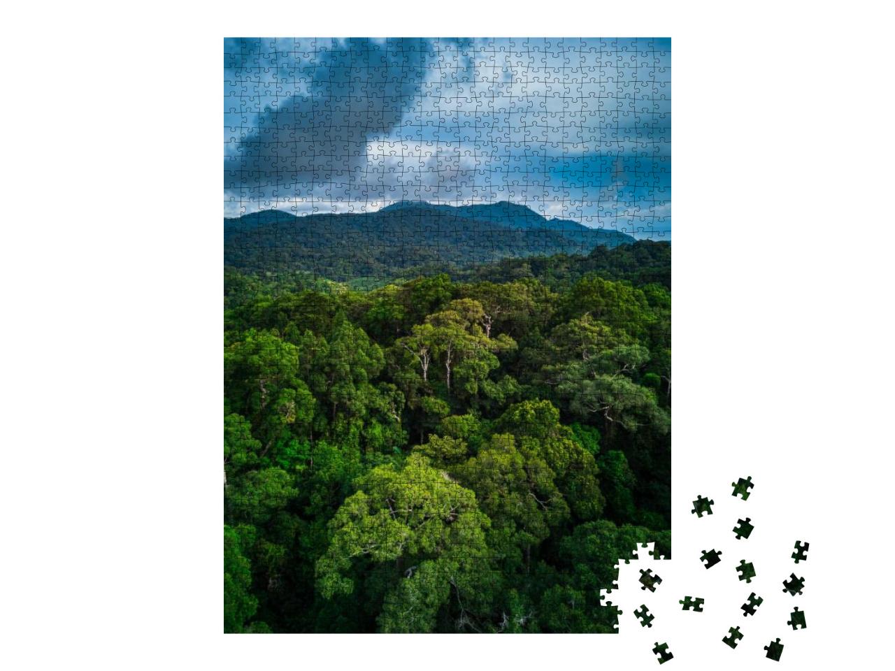 Puzzle 1000 Teile „Wunderschöner tropischer Regenwald mit grünen Hügeln“