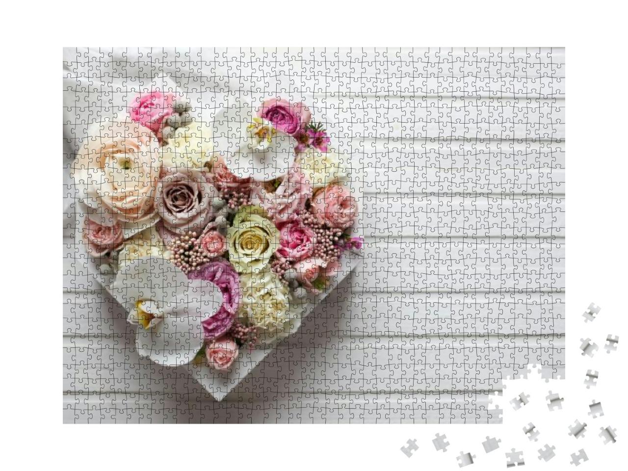 Puzzle 1000 Teile „Großes Blumenherz mit hübschen Pastellfarben“