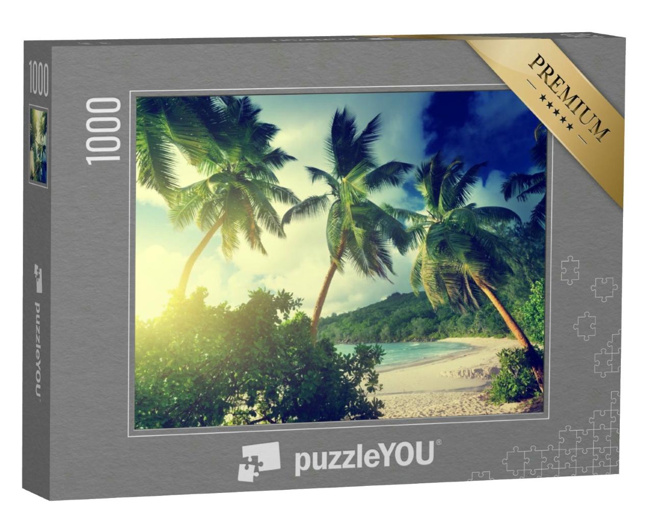 Puzzle 1000 Teile „Sonnenuntergang am Strand von Takamaka, Seychellen“