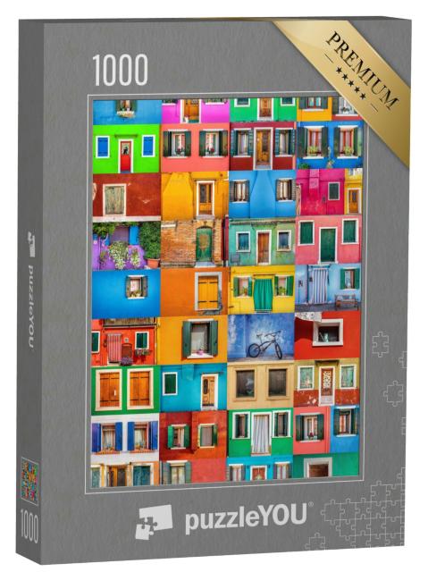 Puzzle 1000 Teile „Collage von bunten Häusern der Insel Burano, Italien“