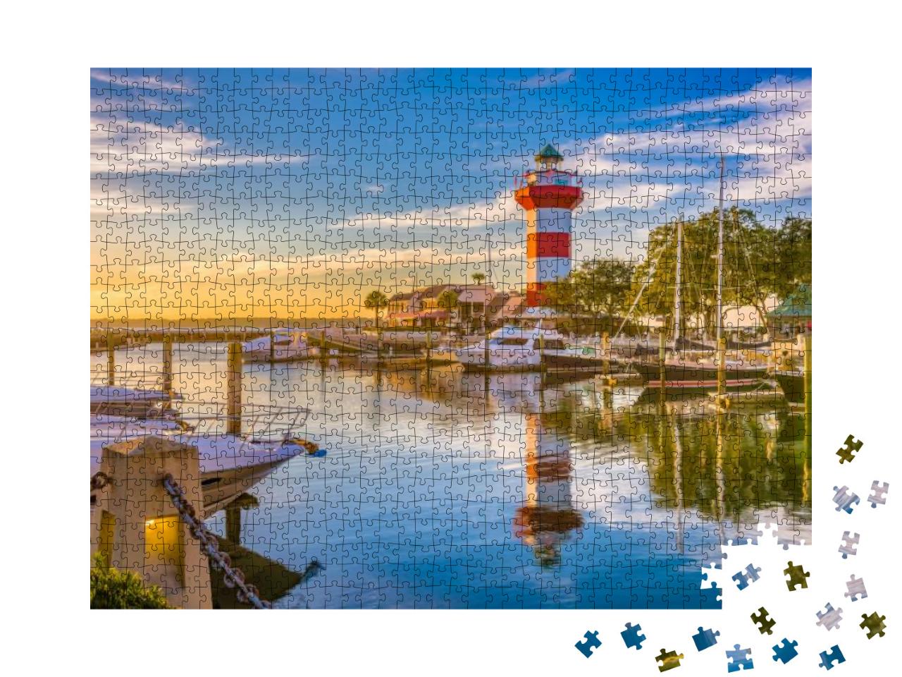 Puzzle 1000 Teile „Hilton Head, South Carolina: Leuchtturm in der Abenddämmerung“