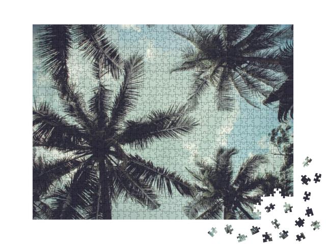 Puzzle 1000 Teile „Zweige von Kokosnusspalmen gegen blauen Himmel“