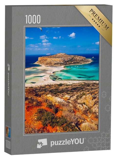 Puzzle 1000 Teile „Balos Lagune und Gramvousa auf Kreta mit Möwen und Strand“