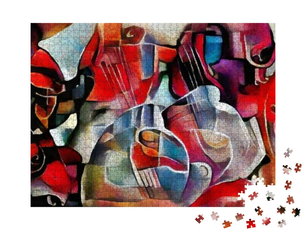 Puzzle 1000 Teile „Ein Strauß schöner Blumen im Stil von Picasso und Kandinsky“