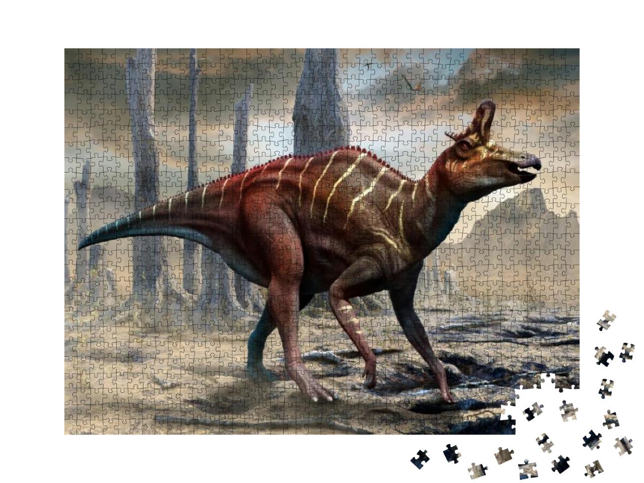 Puzzle 1000 Teile „Lambeosaurus aus der Kreidezeit, 3D-Illustration“