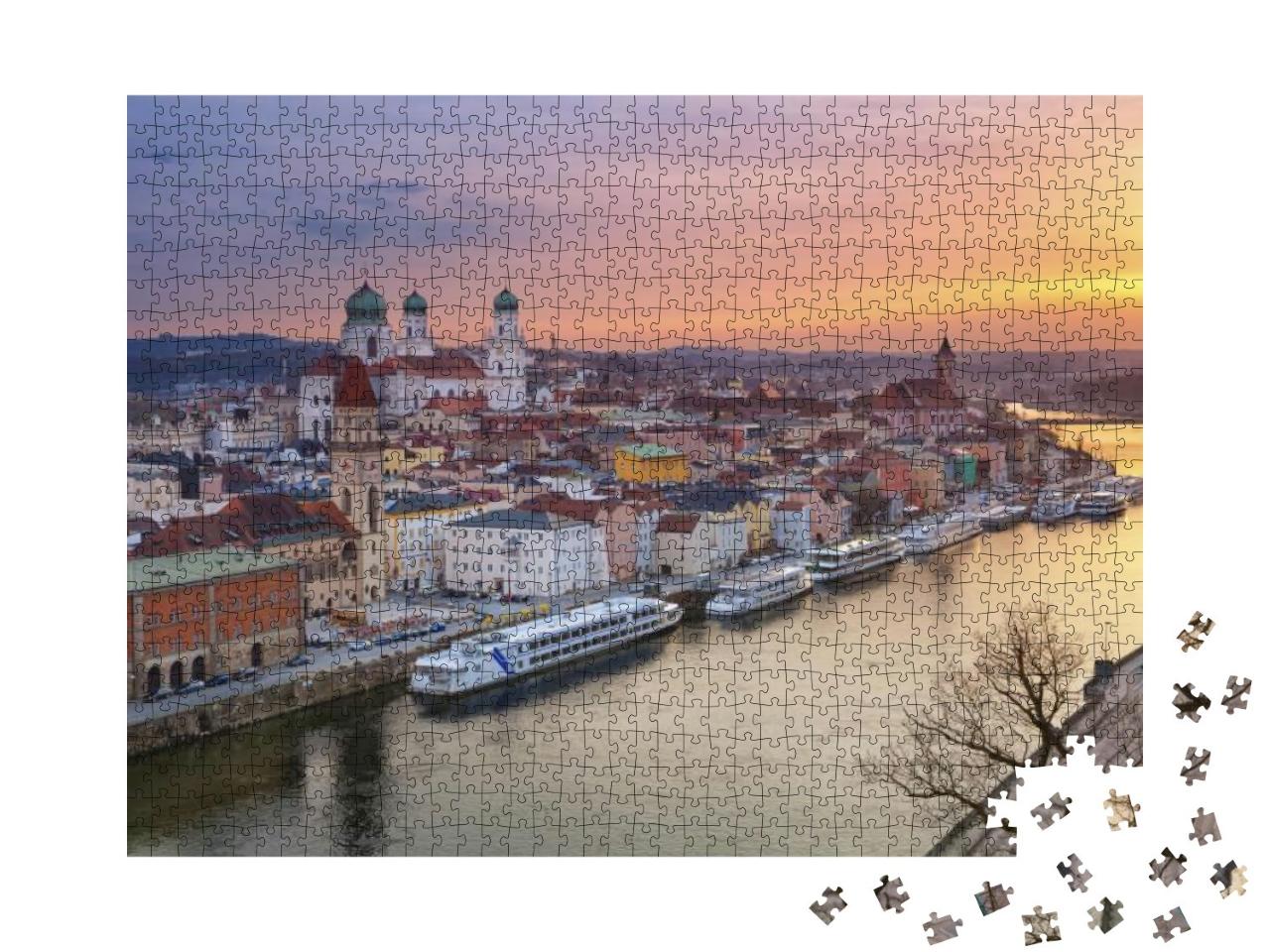 Puzzle 1000 Teile „Passauer Skyline bei Sonnenuntergang, Bayern, Deutschland“