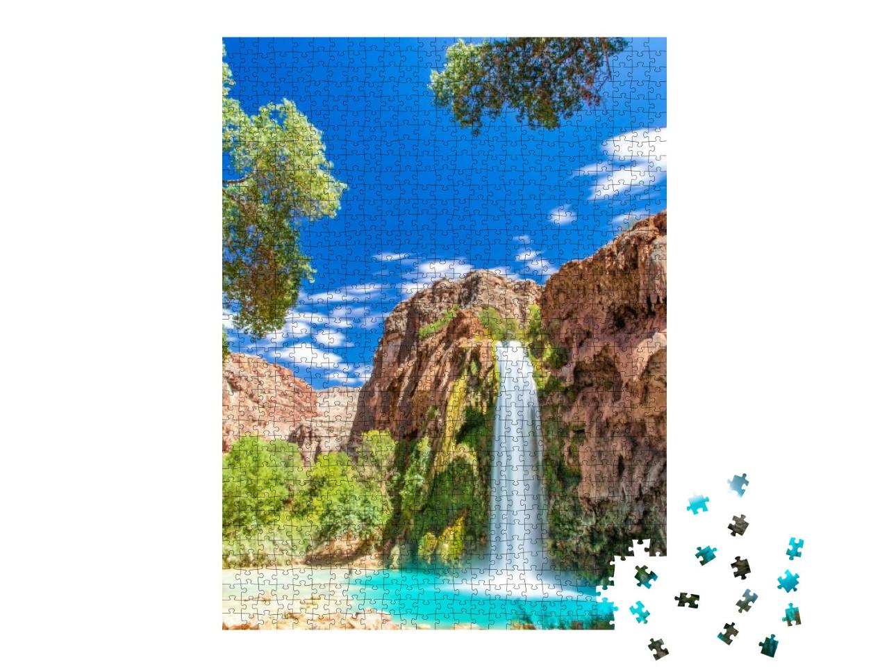 Puzzle 1000 Teile „Langzeitbelichtungsfoto von den Havasupai Wasserfällen im Sommer“