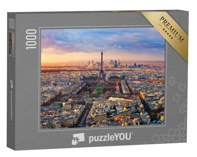 Puzzle 1000 Teile „Luftaufnahme von Paris im Sonnenuntergang“