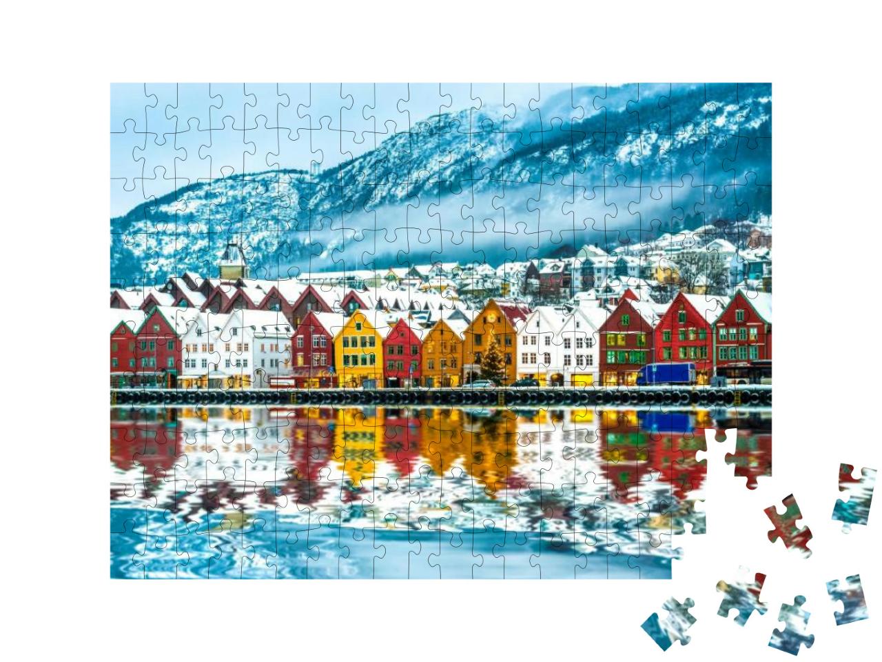 Puzzle 200 Teile „Blick auf Bergen, Norwegen“