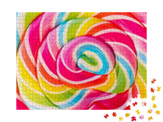 Puzzle 1000 Teile „Großer Lolli in bunten Regenbogenfarben mit Wirbel“
