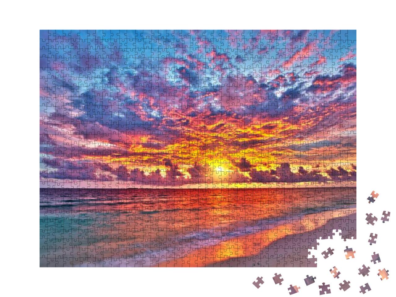 Puzzle 1000 Teile „Glühender Himmel im Sonnenuntergang über dem Meer auf den Malediven“