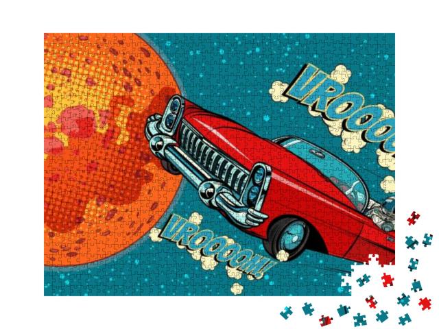 Puzzle 1000 Teile „Comic: Astronaut Fahrer mit Auto auf dem Mars“