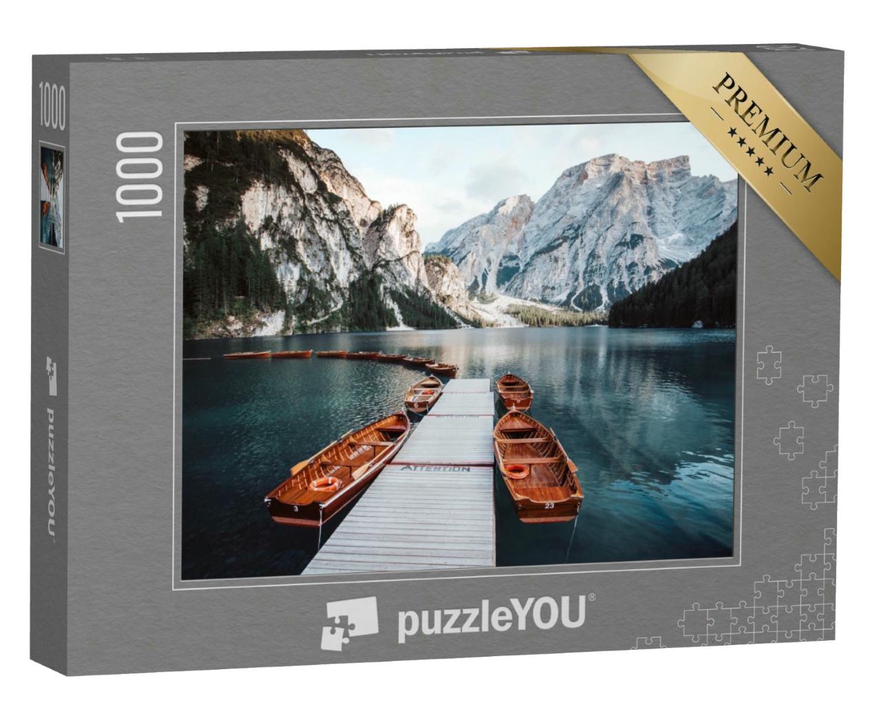 Puzzle 1000 Teile „Pragser Wildsee bei Sonnenuntergang, Dolomiten, Südtirol, Italien“