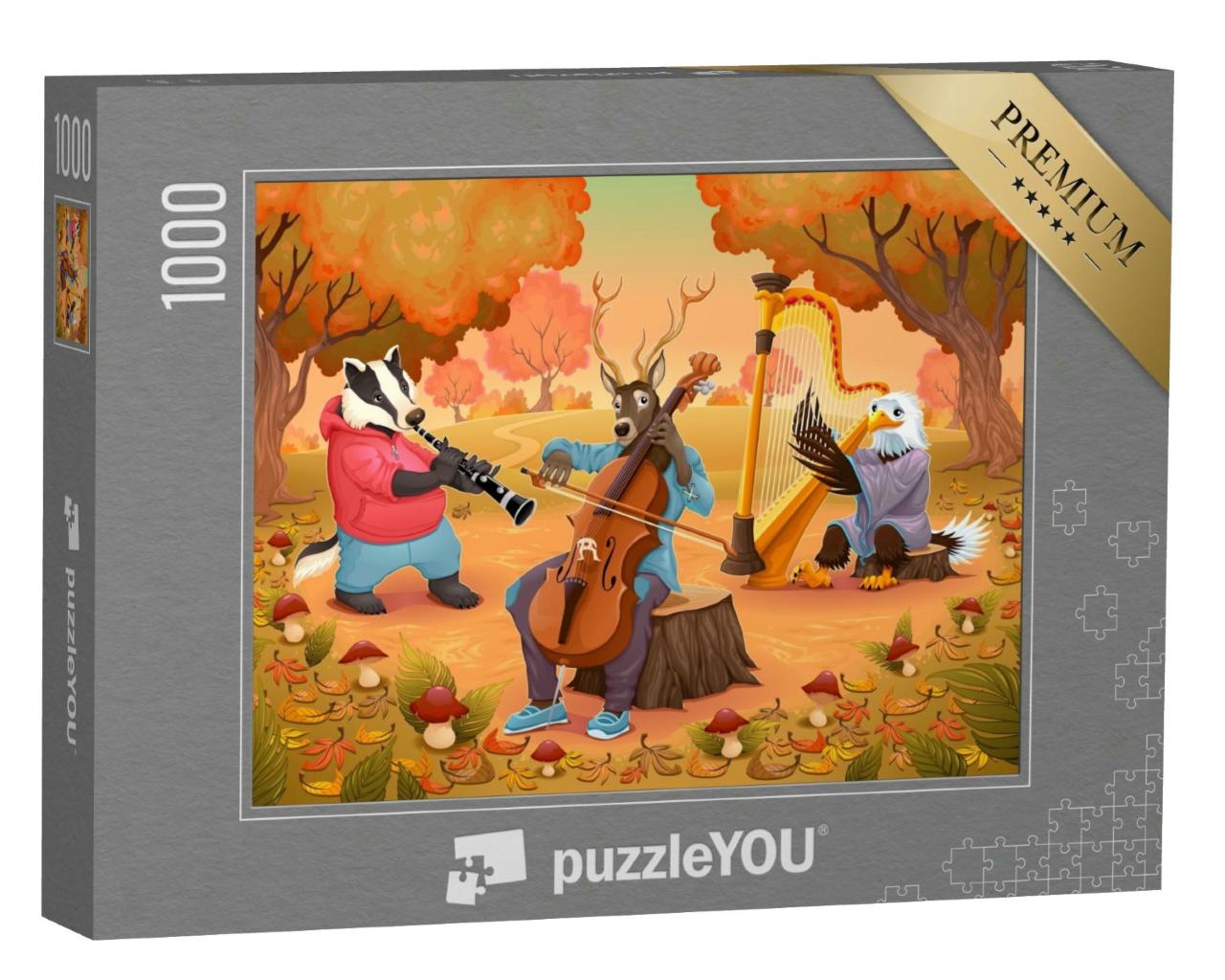 Puzzle 1000 Teile „Vektor-Illustration: Tierische musikanten im Wald“