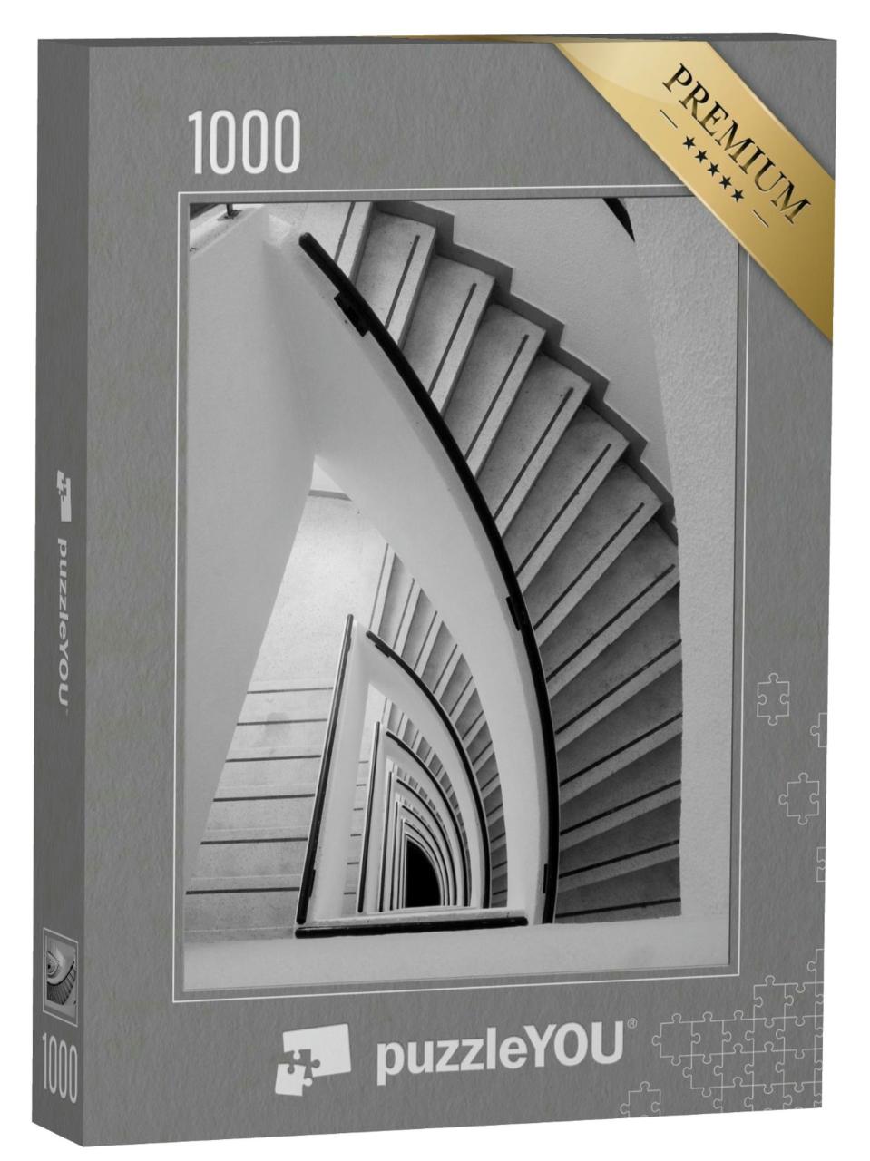 Puzzle 1000 Teile „Innenarchitektur: geschwungene Treppe, schwarz-weiß“