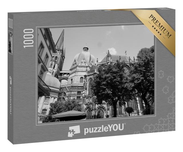 Puzzle 1000 Teile „Aachener Dom, Deutschland, schwarz-weiß“