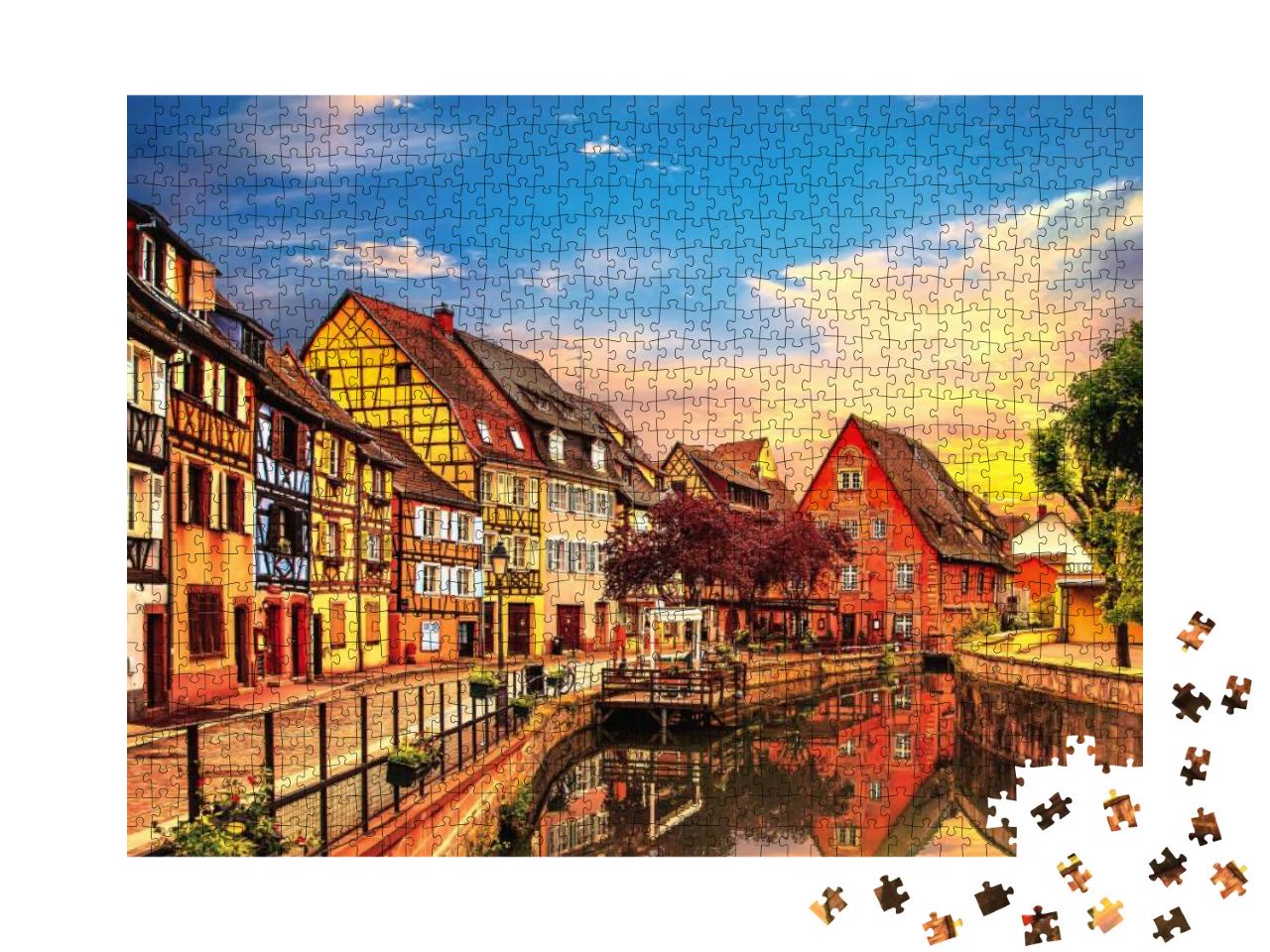 Puzzle 1000 Teile „Colmar: Wasserkanal und traditionelle Häuser, Elsass, Frankreich“
