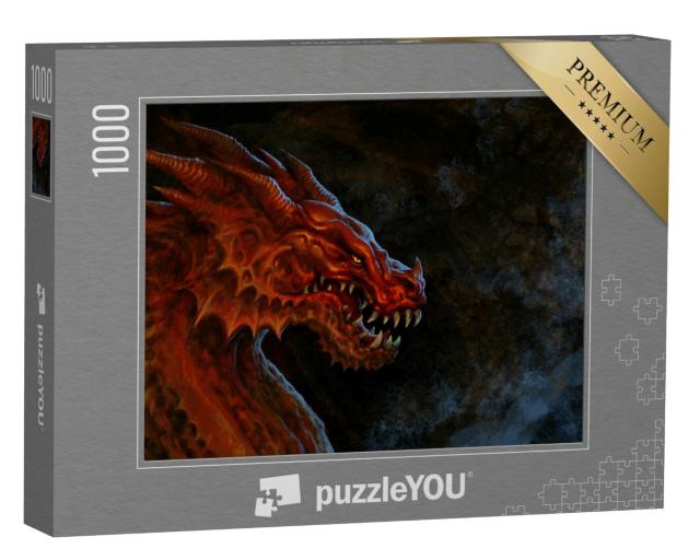 Puzzle 1000 Teile „Fantasy-Illustration: Imposanter Roter Drache“