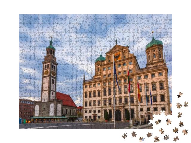 Puzzle 1000 Teile „Stadtbild von Augsburg mit Perlachturm und Augsburger Rathaus“