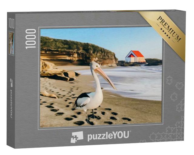 Puzzle 1000 Teile „Illustration: Pelikan am Strand“