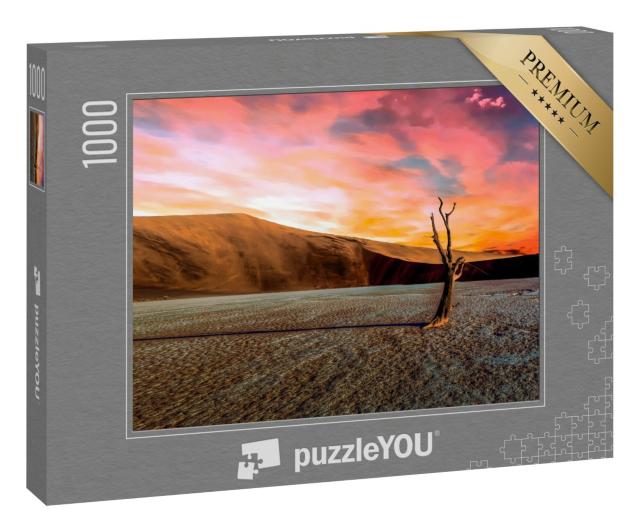 Puzzle 1000 Teile „Namibischer Wüstenbaum im Sonnenuntergang Panorama - Afrika - Namibia - Düne“