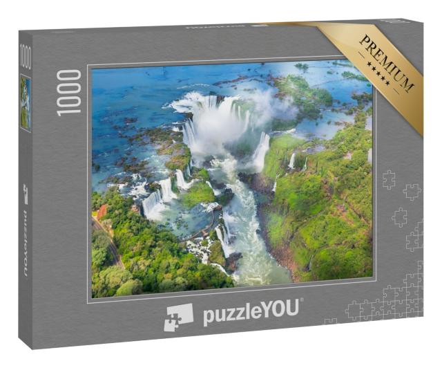 Puzzle 1000 Teile „Iguazu-Wasserfälle vom Hubschrauber aus, Naturwunder aus Brasilien“