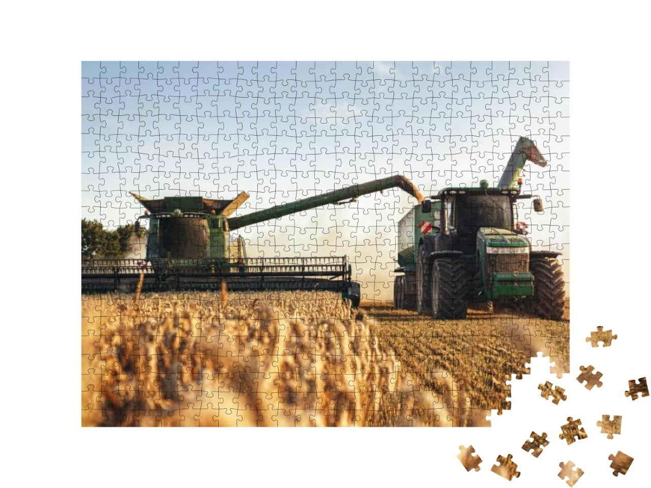 Puzzle 500 Teile „Mähdrescher und Traktor bei der Arbeit auf einem Weizenfeld“