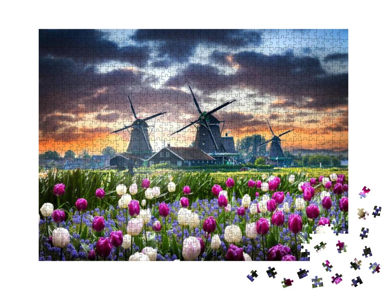 Puzzle 1000 Teile „Niederländische Windmühlen in Zaanse Schans“
