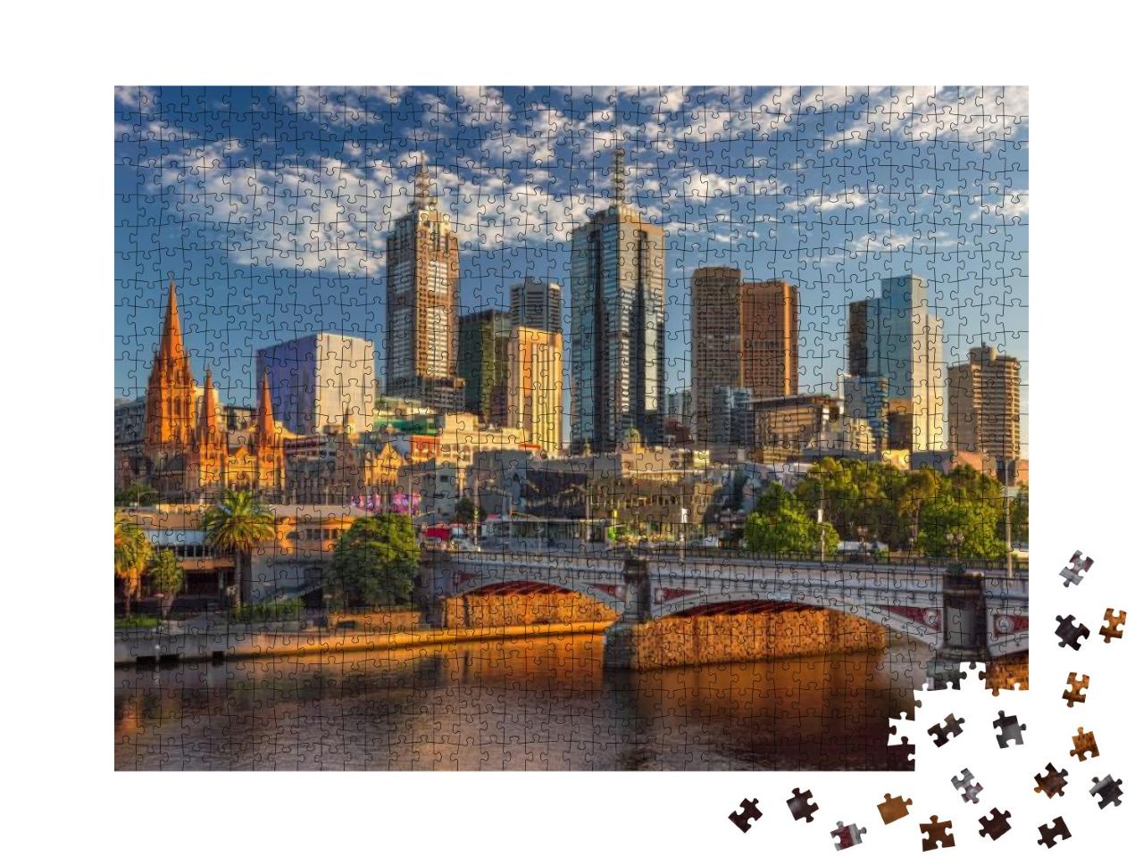 Puzzle 1000 Teile „Skyline von Melbourne im Sonnenaufgang“