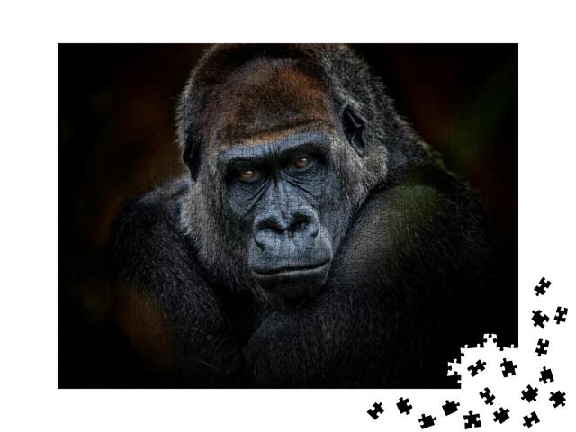 Puzzle 1000 Teile „Porträt eines Gorillas mit dunklem Hintergrund“