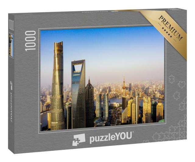 Puzzle 1000 Teile „Finanzzentrum Pudong mit Huangpu-Fluss, Shanghai, China“