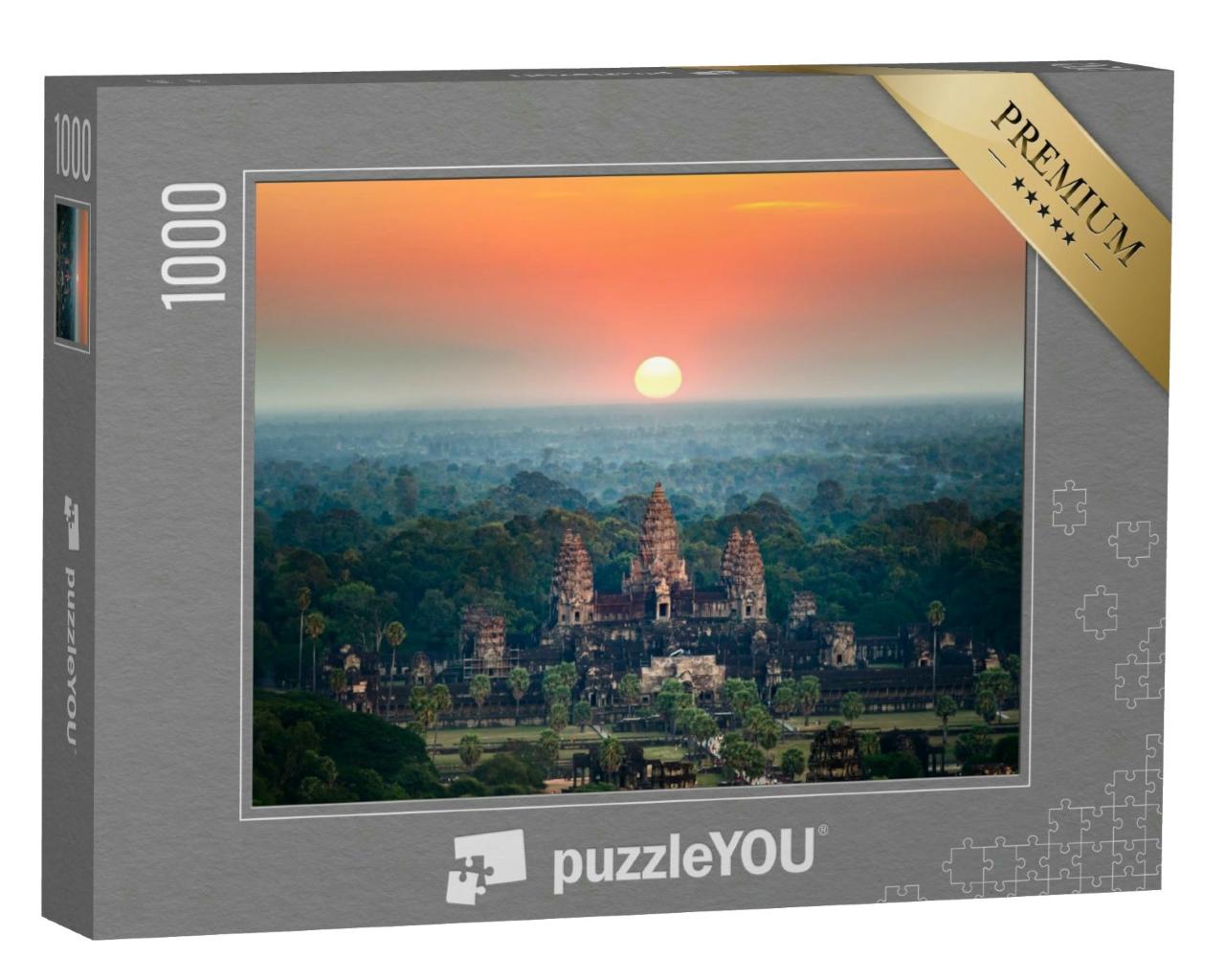 Puzzle 1000 Teile „Luftaufnahme von Angkor Wat bei Sonnenaufgang, Siem Reap, Kambodscha“