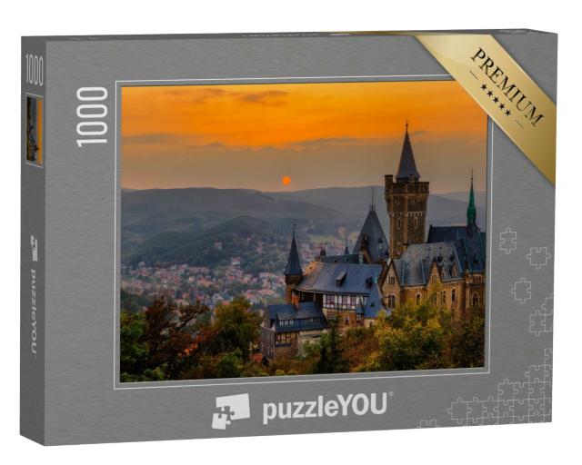 Puzzle 1000 Teile „Sonnenuntergang über dem Schloss Wernigerode, Deutschland“