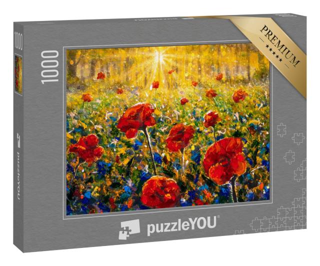 Puzzle 1000 Teile „Illustration: Rote Mohnblumen auf dem Feld“
