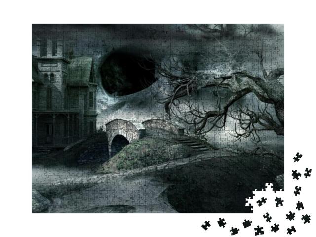 Puzzle 1000 Teile „Gothic-Illustration: Verlassenes Haus“