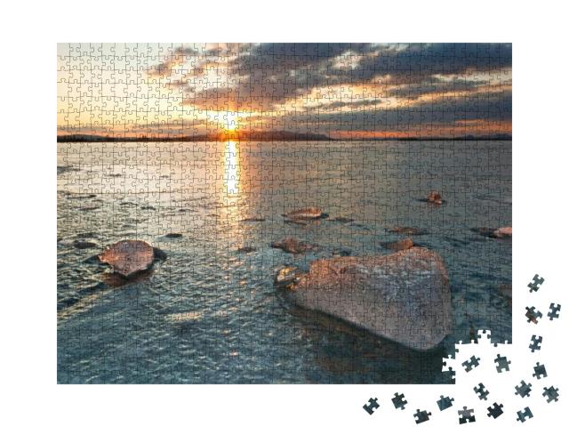 Puzzle 1000 Teile „Eis auf dem Bodensee, Allensbach, Deutschland“