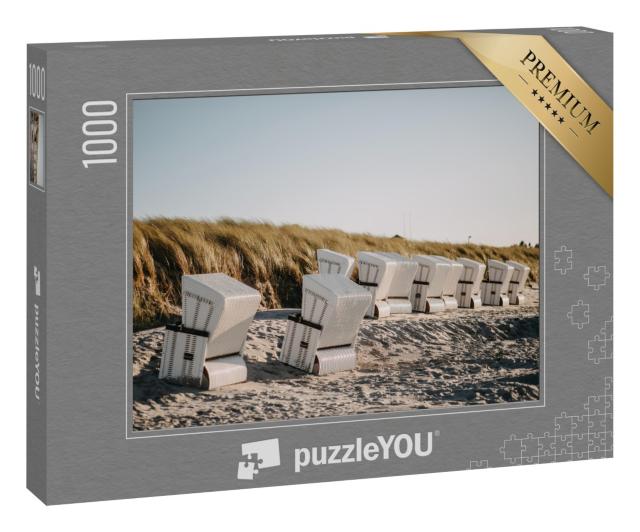 Puzzle 1000 Teile „Foto von überdachten Strandkörben bei Wind“