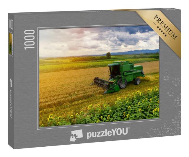 Puzzle 1000 Teile „Mähdrescher bei der Arbeit auf dem Weizenfeld arbeiten, Landwirtschaft“