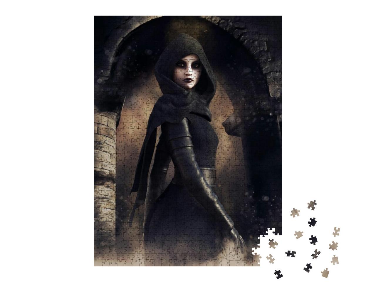 Puzzle 1000 Teile „Gothic-Zauberin in einem Kapuzengewand“