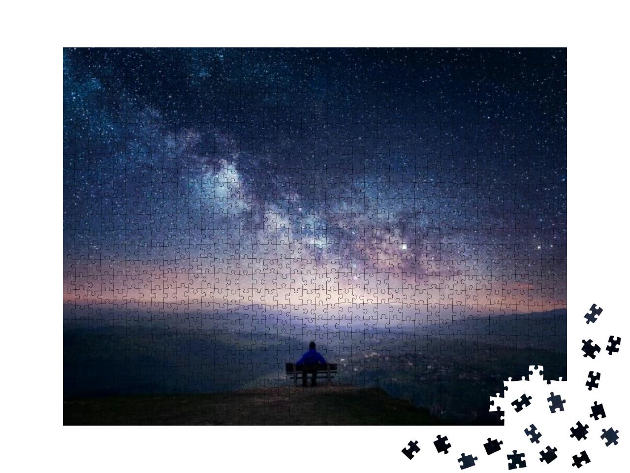 Puzzle 1000 Teile „Ein Mann blickt in den Sternenhimmel, Milchstraße“