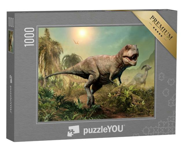 Puzzle 1000 Teile „Tyrannosaurus rex, 3D-Illustration einer Szene“