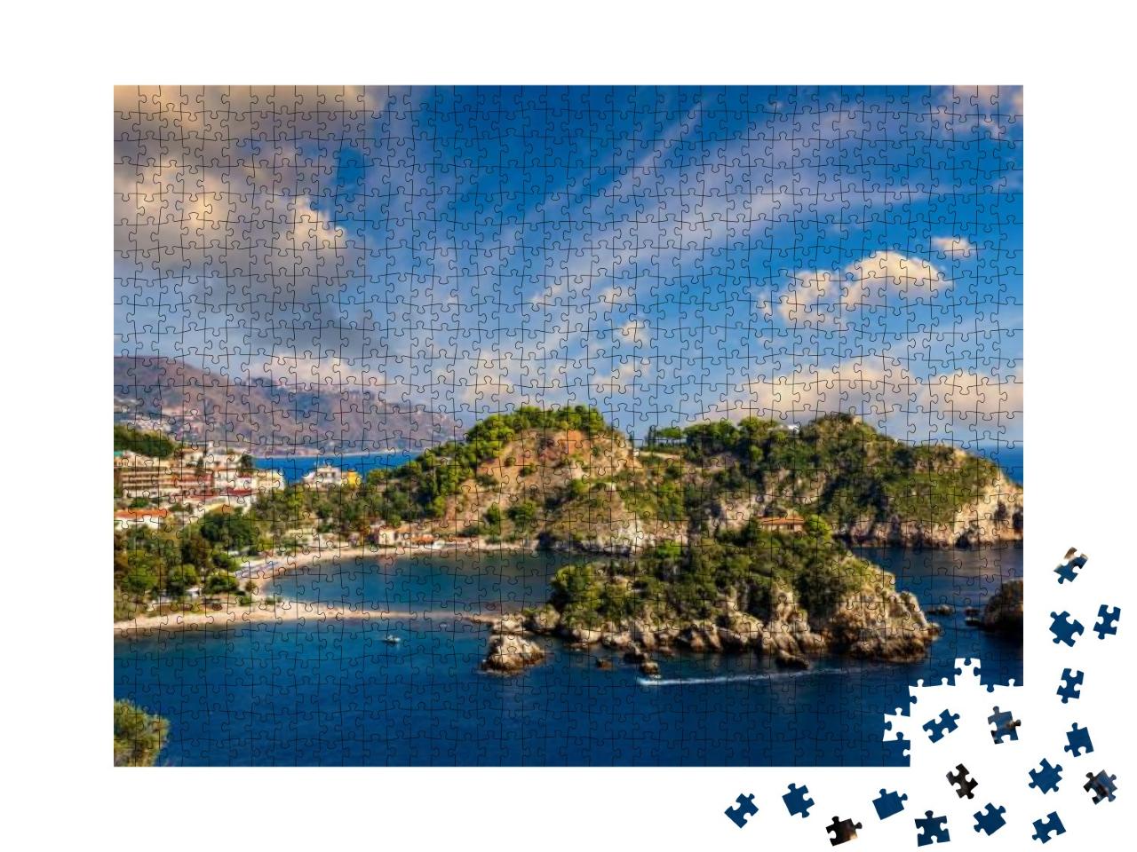 Puzzle 1000 Teile „Isola Bella im azurblauen Meer, Taormina, Sizilien“